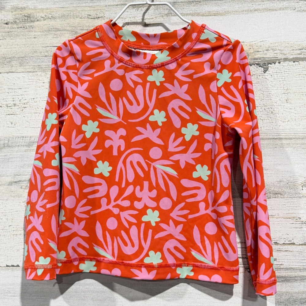 Hanna Andersson Rash Guard Girls Size 4 Orange Pink Floral Swim Top EUC